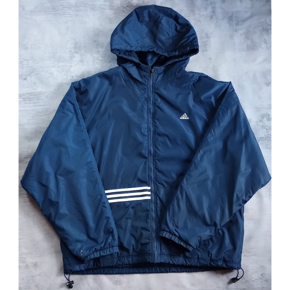 Vintage 90s Adidas Blue Stripes Blue Essential Winter Jacket - Picture 1 of 9